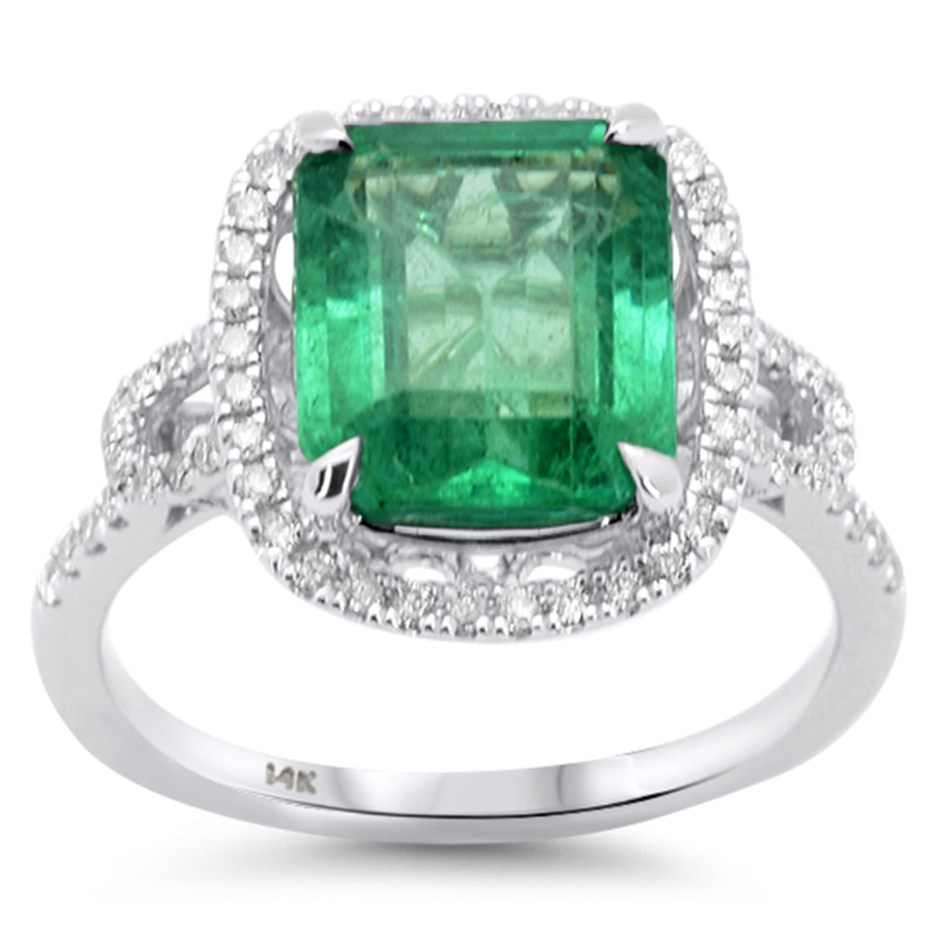 4.00ct G SI 14K White Gold Diamond Natural & Emerald Ring Size 6.5