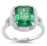 4.00ct G SI 14K White Gold Diamond Natural & Emerald Ring Size 6.5