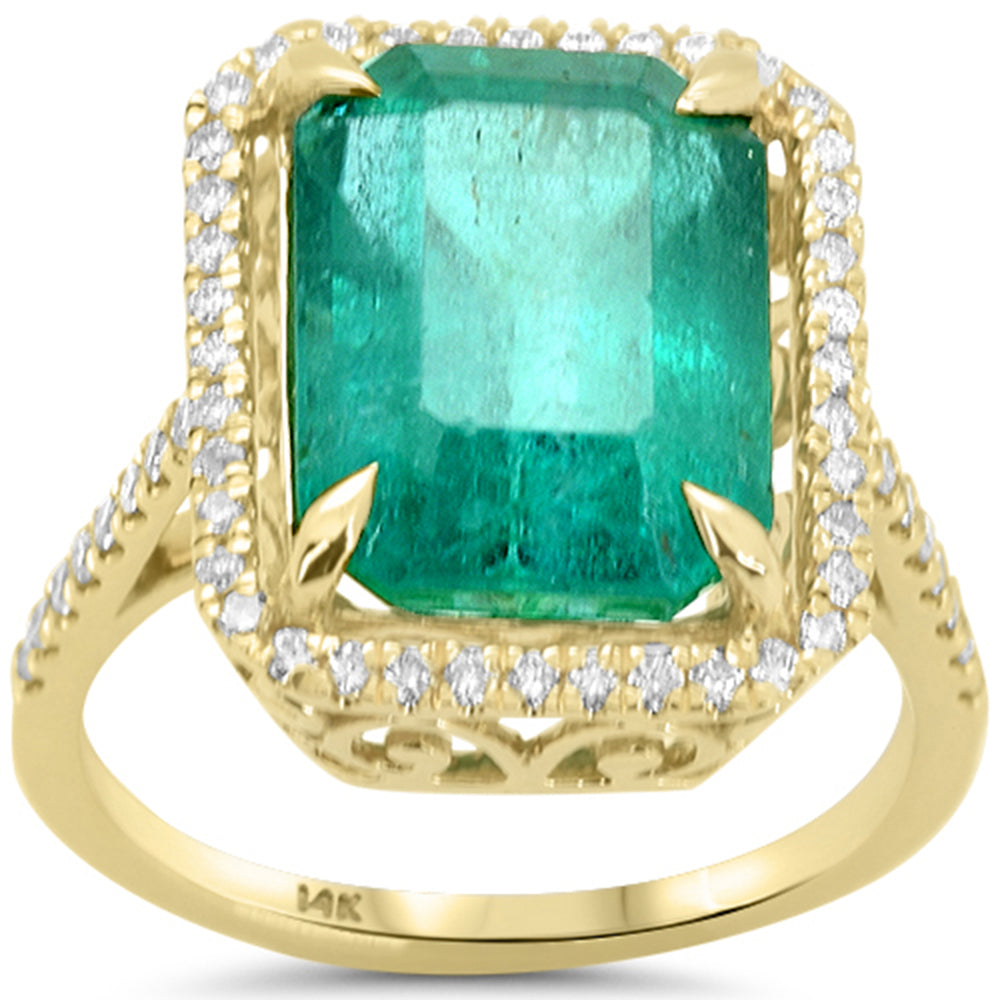 7.30ct G SI 14K Yellow Gold Diamond & Natural Emerald Ring Size 6.5