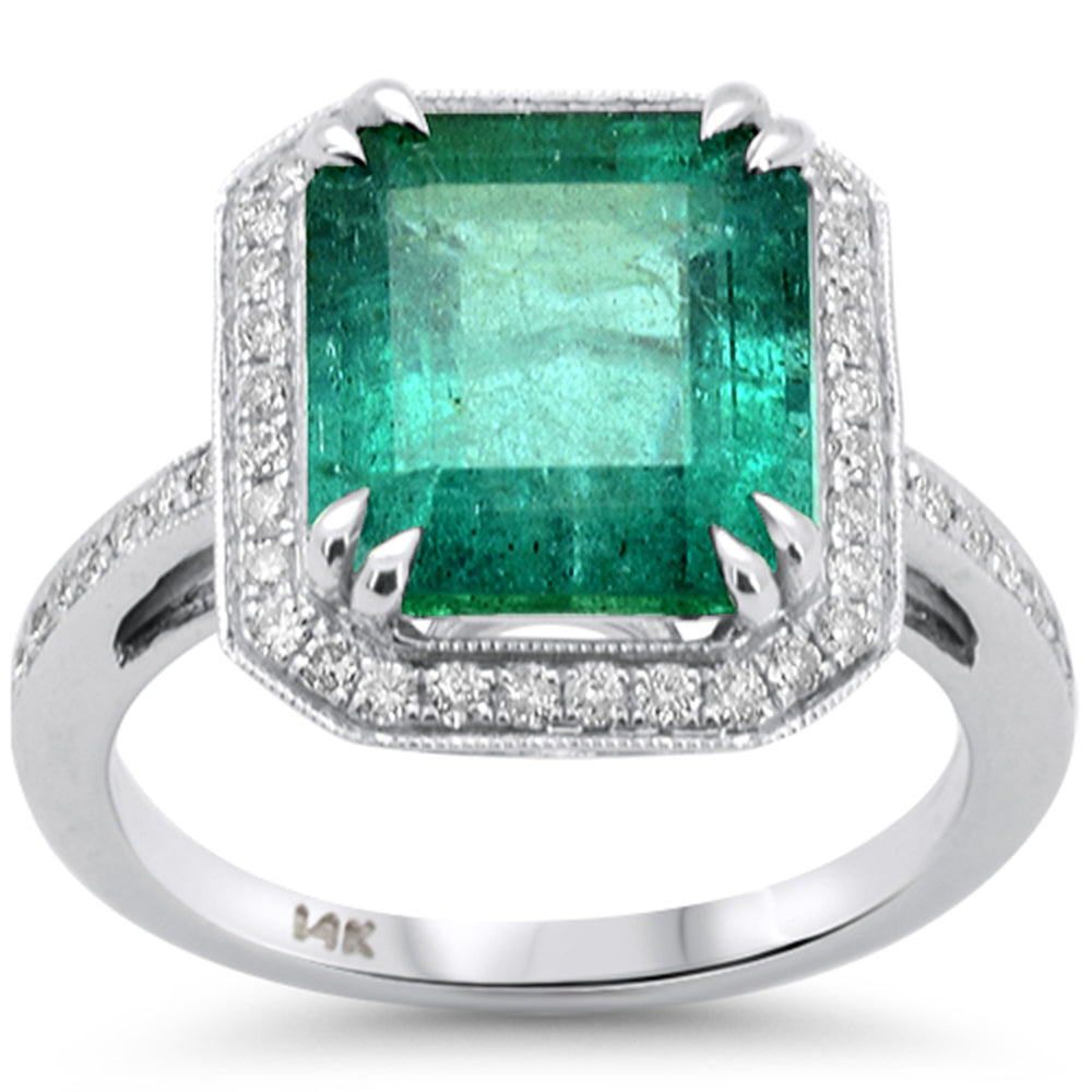 6.19ct G SI 14K White Gold Diamond & Natural Emerald Ring Size 6.5