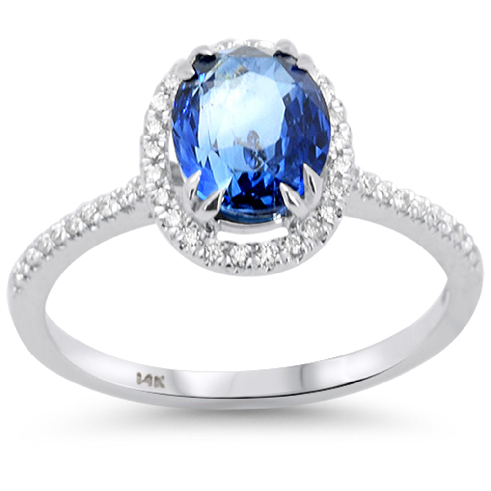 2.39ct G SI 14K White Gold Diamond & Blue Sapphire Gemstone Ring Size 6.5
