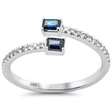 <span style="color:purple">¡ESPECIAL!</span> Anillo Abierto de Oro Blanco de 14K con Diamante de .39ct G SI y Zafiros Azules, Talla 6.5