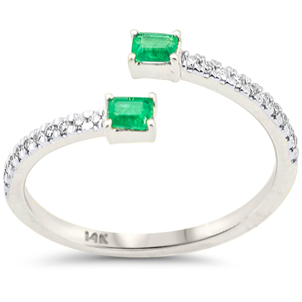 .31ct G SI 14K White Gold Diamond & Emerald Gemstones Open Ring Size 6.5