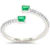 .31ct G SI 14K White Gold Diamond & Emerald Gemstones Open Ring Size 6.5