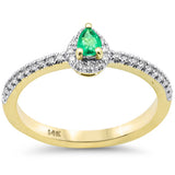.28ct G SI 14K Yellow Gold Pear Shape Diamond & Emerald Gemstones Ring Size 6.5