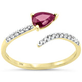 .65ct G SI 14K Yellow Gold Pear Shape diamond & Ruby Gemstones Open Ring Size 6.5