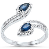 <span style="color:purple">SPECIAL!</span> .78ct G SI 14K White Gold Diamond & Blue Sapphire Gemstones Wrap Around Ring Size 6.5
