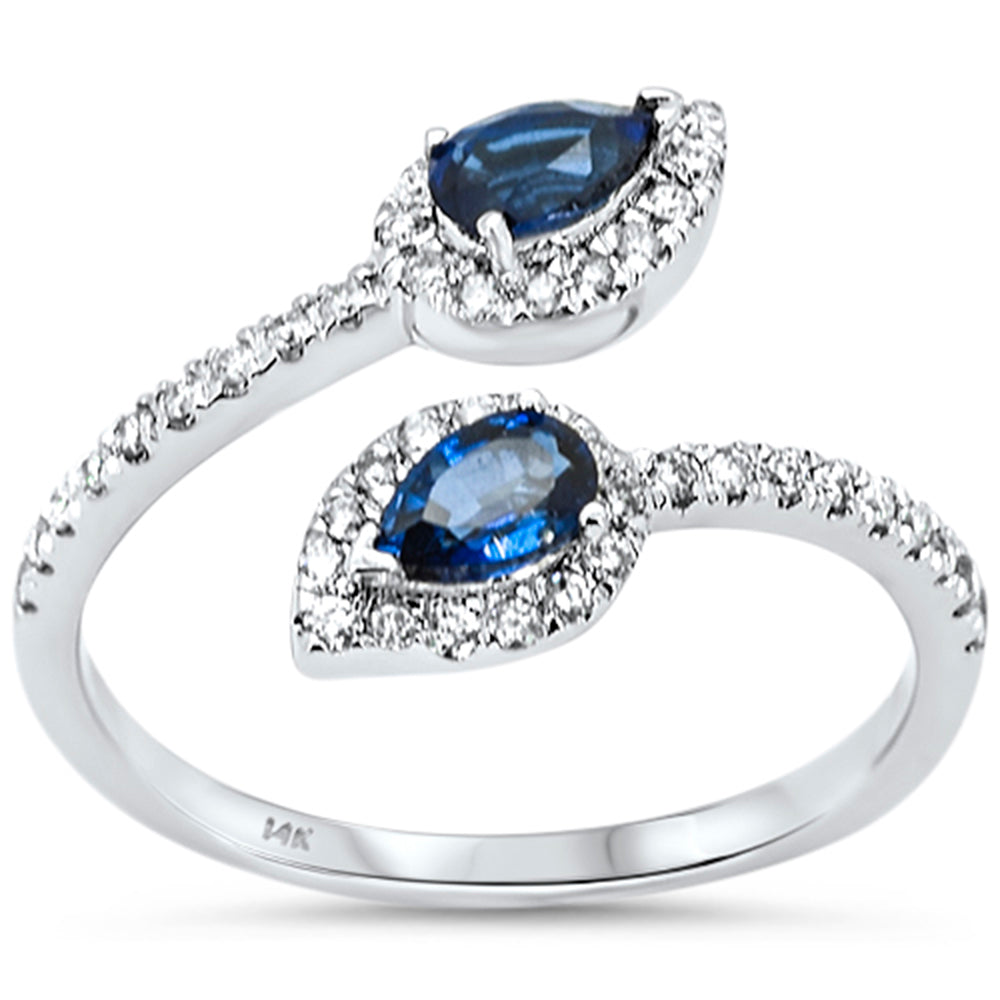 <span style="color:purple">SPECIAL!</span>.81ct G SI 14K White Gold Diamond & Blue Sapphire Gemstones Wrap Around Ring Size 6.5