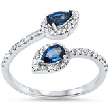 <span style="color:purple">SPECIAL!</span>.81ct G SI 14K White Gold Diamond & Blue Sapphire Gemstones Wrap Around Ring Size 6.5