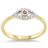 <span style="color:purple">SPECIAL!</span> .11ct G SI 14K Yellow Gold Diamond & Ruby Gemstone Evil Eye Ring Size 6.5