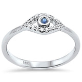 .12ct G SI 14K White Gold Diamond & Blue Sapphire Gemstone Evil Eye Ring Size 6.5