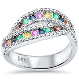 1.13ct G SI 14K White Gold Diamond Multi Color Ring Band Size 6.5