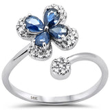 .94ct G SI 14K White Gold Diamond & Blue Sapphire Gemstones Flower Band Ring Size 6.5