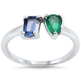 <span style="color:purple">SPECIAL!</span> .85ct G SI 14K White Gold Two Stone Blue Sapphire & Emerald Ring Size 6.5