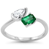 <span style="color:purple">SPECIAL!</span> .96ct G SI 14K White Gold Round Diamond & Pear Shape Emerald Ring Size 6.5
