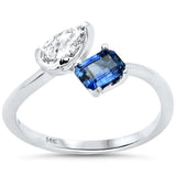 .86ct G SI 14K White Gold Two Stone Pear Shape Diamond & Blue Sapphire Ring Size 6.5