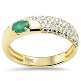 <span style="color:purple">SPECIAL!</span> .69ct G SI 14K Yellow Gold Round Diamond & Emerald Gemstones Band Ring Size 6.5