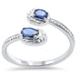 .51ct G SI 14K White Gold Round Diamond & Blue Sapphire Gemstones Open Ring Size 6.5