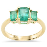 <span style="color:purple">SPECIAL!</span> 1.61ct G SI 14K Yellow Gold Three Stone Green Emerald Gemstones Ring Size 6.5