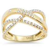 .37ct G SI 14K Yellow Gold Trendy Diamond Criss Cross Band Ring Size 6.5