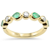 <span style="color:purple">SPECIAL!</span> .68ct G SI 14K Yellow Gold Round Diamond & Emerald Gemstone Band Ring Size 6.5
