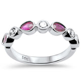 .90ct G SI 14K White Gold Round Diamond & Ruby Gemstones Band Ring Size 6.5