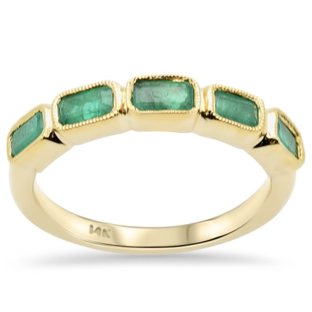 1.13ct G SI 14K Yellow Gold 5 Natural Emerald Gemstone Band Ring Size 6.5