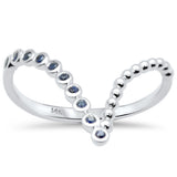 .10ct G SI 14K White Gold Blue Sapphire Chevron Band Ring Size 6.5