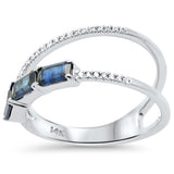 .94ct G SI 14K White Gold Round Diamond & Blue Sapphire Gemstone Double Shank Band Ring Size 6.5