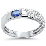 <span style="color:purple">SPECIAL!</span> .76 G SI 14K White Gold Round Diamond & Blue Sapphire Gemstone Band Ring Size 6.5