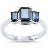 1.54ct G SI 14K White Gold 3 Stone Blue Sapphire Gemstones Ring Size 6.5