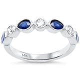 .90ct G SI 14K White Gold Round Diamond & Blue Sapphire Gemstone Band Ring Size 6.5