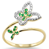 .29ct G SI 14K Yellow Gold Diamond & Emerald Gemstones Butterfly Ring Size 6.5