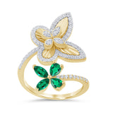 <span style="color:purple">SPECIAL!</span> .91ct G SI 14K Yellow Gold Diamond & Emerald Gemstone Butterfly Ring Size 6.5