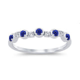.29ct G SI 14K White Gold Diamond & Blue Sapphire Gemstone Ring Band Size 6.5