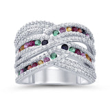 <span style="color:purple">SPECIAL!</span> 1.53ct G SI 14K White Gold Diamond & Multi Color Gemstone Dome Ring Size 6.5