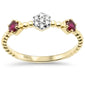 .30ct G SI 14K Yellow Gold Diamond & Ruby Gemstone Beaded Ring Band Size 6.5