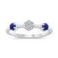 .26ct G SI 14K White Gold Diamond & Blue Sapphire Gemstone Beaded Ring Band Size 6.5