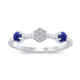 .26ct G SI 14K White Gold Diamond & Blue Sapphire Gemstone Beaded Ring Band Size 6.5