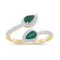 <span style="color:purple">SPECIAL!</span>.61ct G SI 14K Yellow Gold Diamond & Emerald Gemstone Wrap Around Ring Size 6.5