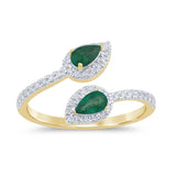 <span style="color:purple">SPECIAL!</span>.61ct G SI 14K Yellow Gold Diamond & Emerald Gemstone Wrap Around Ring Size 6.5