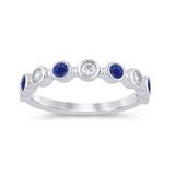 .54ct G SI 14K White Gold Diamond & Blue Sapphire Gemstone Ring Band Size 6.5