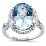 <span style="color:purple">SPECIAL!</span>6.21ct G SI 14K White Gold Diamond & Oval Shape Aquamarine Gemstone Ring Size 6.5