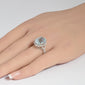 <span style="color:purple">SPECIAL!</span>6.21ct G SI 14K White Gold Diamond & Oval Shape Aquamarine Gemstone Ring Size 6.5