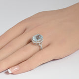 <span style="color:purple">SPECIAL!</span>6.21ct G SI 14K White Gold Diamond & Oval Shape Aquamarine Gemstone Ring Size 6.5