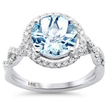 2.74ct G SI 14K White Gold Diamond & Round Shape Aquamarine Gemstone Ring Size 6.5