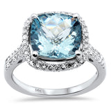 <span style="color:purple">¡ESPECIAL!</span>Anillo de 4.07ct G SI de Oro Blanco de 14K con Diamantes y Aguamarina en Forma de Cojín, Talla 6.5