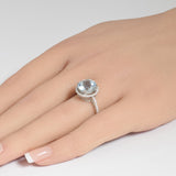 3.45ct G SI 14K White Gold Diamond & Round Shape Aquamarine Gemstone Halo Ring Size 6.5