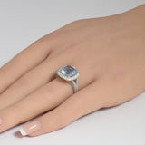 4.25ct G SI 14K White Gold Diamond & Cushion Shape Aquamarine Gemstone Ring Size 6.5
