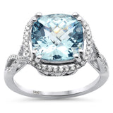 <span style="color:purple">SPECIAL!</span>4.30ct G SI 14K White Gold Diamond & Cushion Shape Aquamarine Gemstone Ring Size 6.5